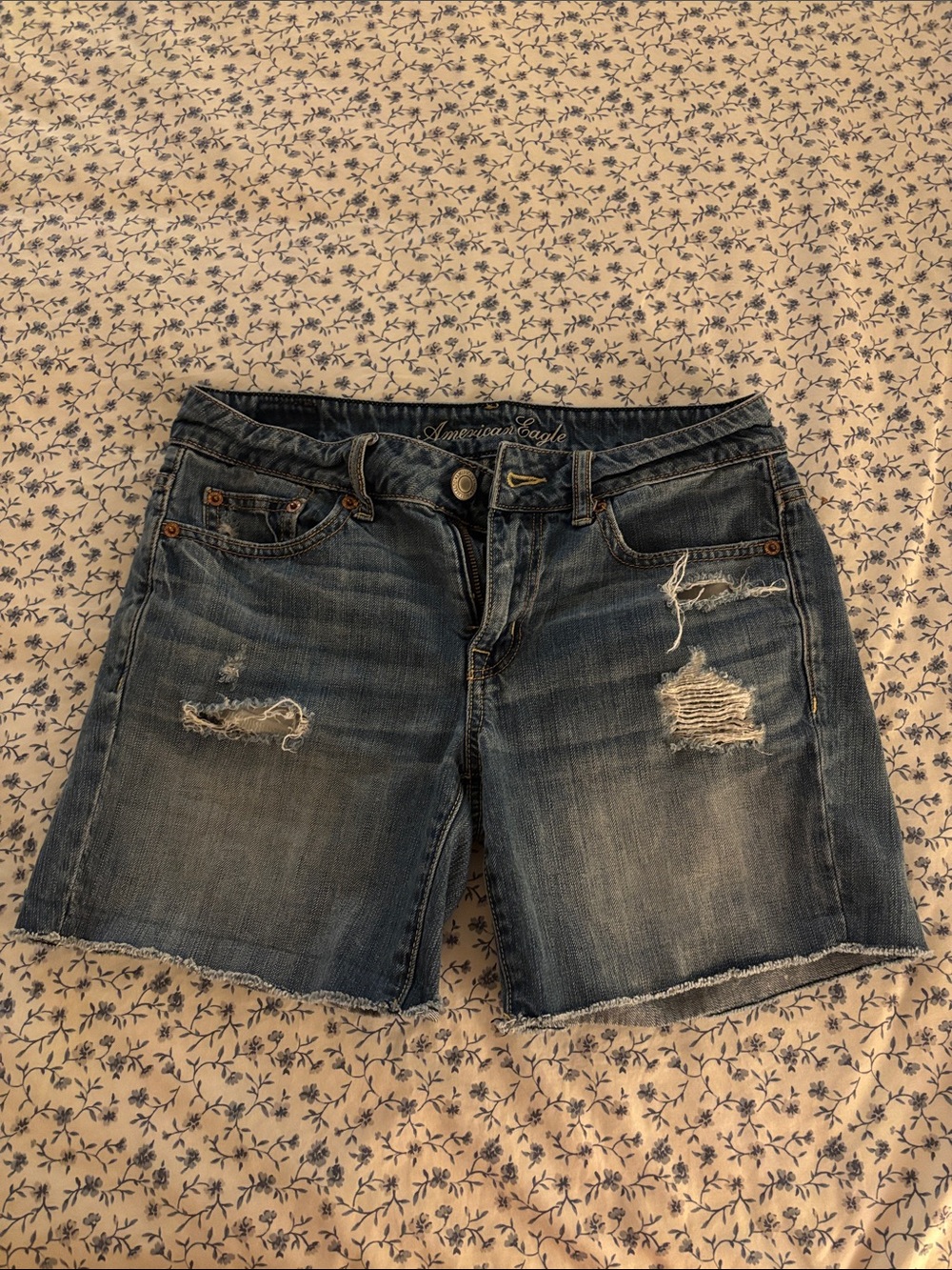 American Eagle Outfitters Distressed Denim Jean Shorts - Blue